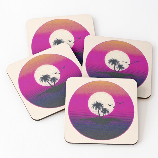 Item preview, Retro synthwave sunset over a small island designed and sold by analogsandpixel.