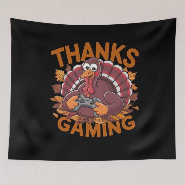 Aperçu de l'œuvre Merci Gaming Turkey Gamer Thanksgiving Humour de jeu vidéo créée et vendue par Hananiah Merch.