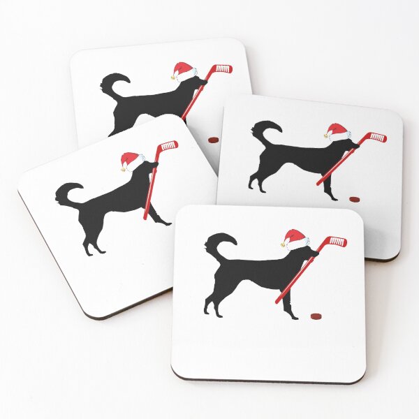 Item preview, Dog with Santa Hat & Hockey Stick - Christmas Sports Design designed and sold by Sticker-Tee.