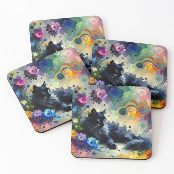 Item preview, Artistic Painting of an Angelic Black Maine Coon Cat in a Kaleidoscope of Colors designed and sold by Keirnyx.