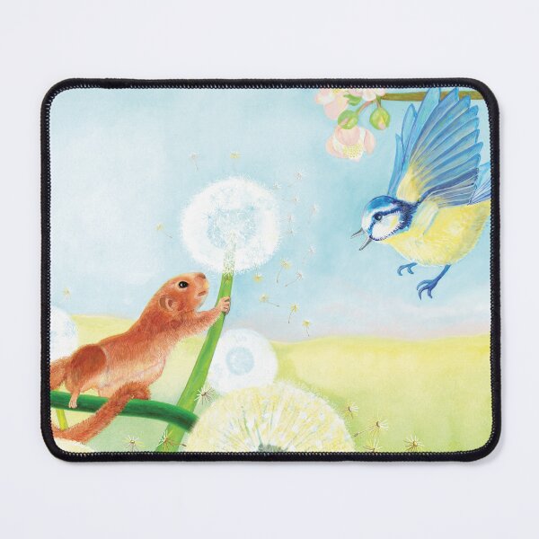 Item preview, Cute Hazel Dormouse on Dandelion Puff Meadow and Blue Tit designed and sold by Julia Doria.