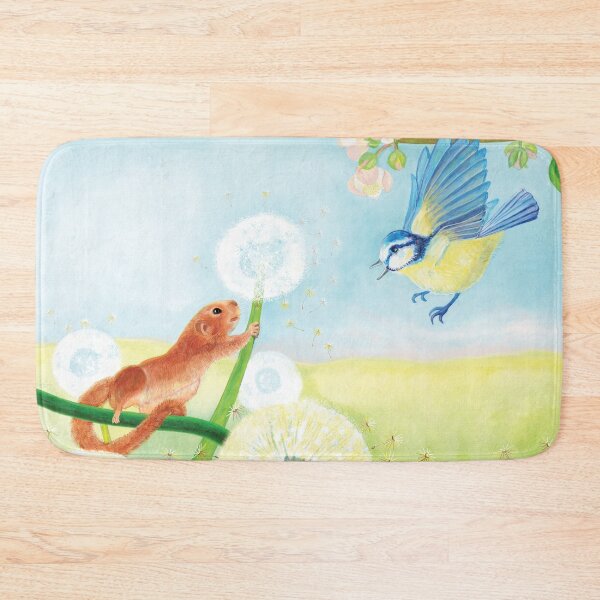 Item preview, Cute Hazel Dormouse on Dandelion Puff Meadow and Blue Tit designed and sold by Julia Doria.
