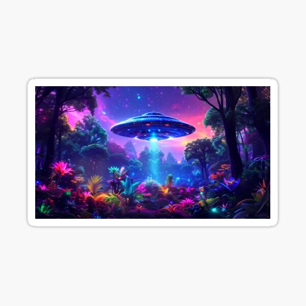 Neon Forest Encounter - UFO Art.  Sticker