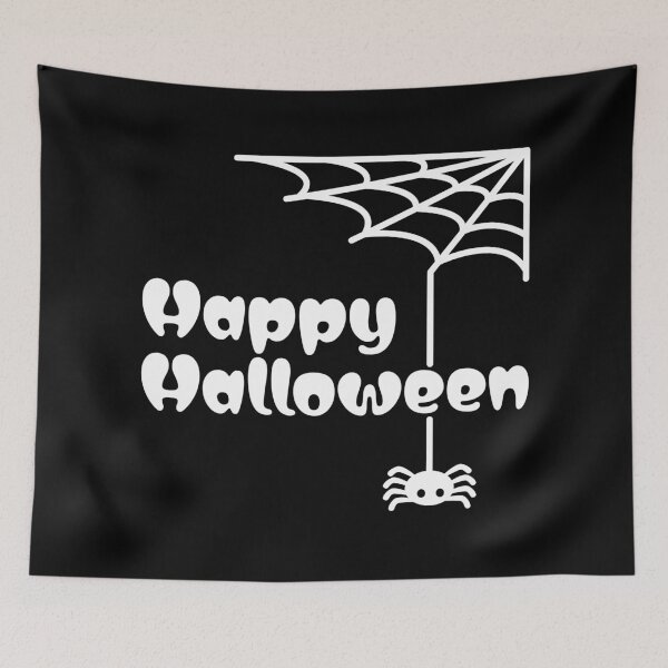Item preview, Happy Halloween - spider and web - black and white designed and sold by SquareKeyStudio.