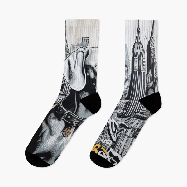 Item preview, NYC in Grey and Yellow - Mural Graffiti Style Dog Art with Urban Cityscape - Design Nr 119 designed and sold by WeimTrails.