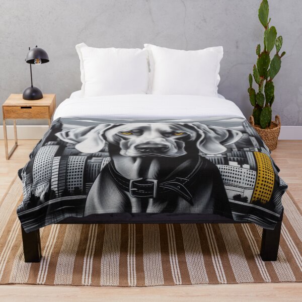 Artikelvorschau, NYC in Grau und Gelb - Wandbild im Graffiti-Stil mit Hundekunst und urbaner Stadtlandschaft - Design Nr. 120 entworfen und verkauft von WeimTrails.