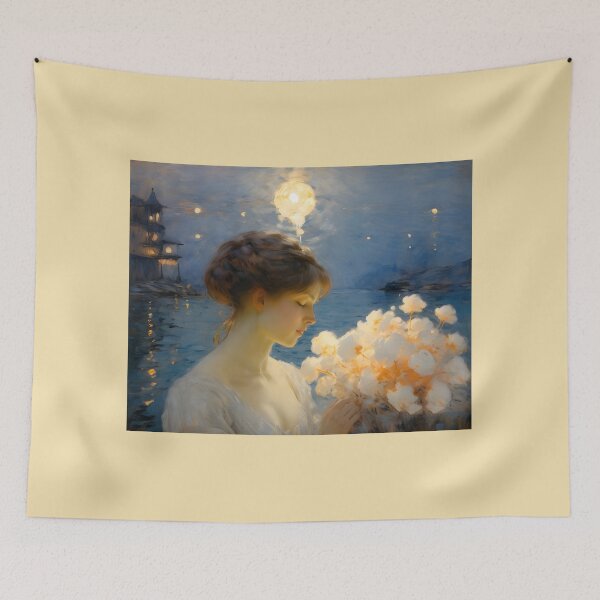 Item preview, A young woman in a white dress and holding a bouquet of flowers designed and sold by OneLastWish.