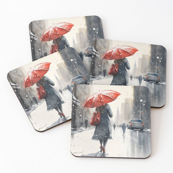Item preview, Woman with Red Umbrella Watercolor Painting designed and sold by CleverCulture.