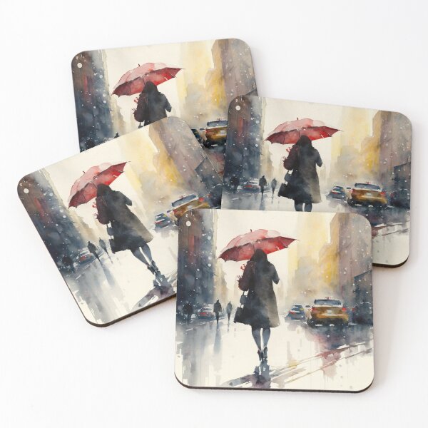 Item preview, Woman with Red Umbrella Watercolor Painting designed and sold by CleverCulture.