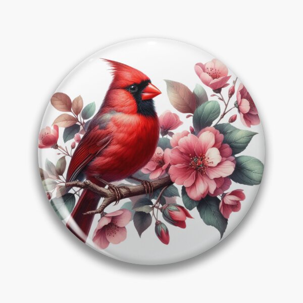 Item preview, Red Cardinal Bird ,Flowers designed and sold by deniz kaya.