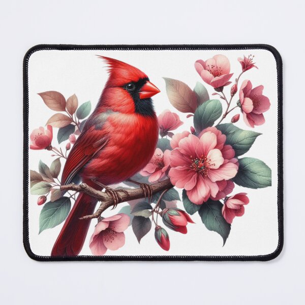 Item preview, Red Cardinal Bird ,Flowers designed and sold by deniz kaya.