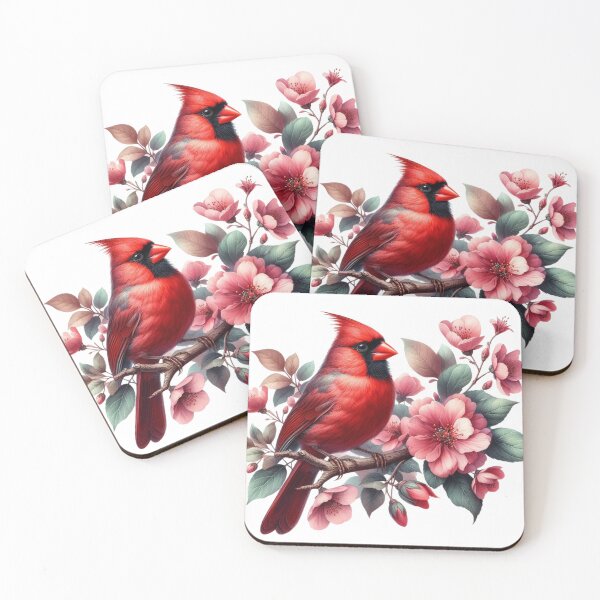 Item preview, Red Cardinal Bird ,Flowers designed and sold by deniz kaya.
