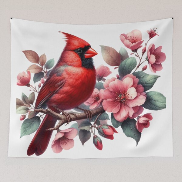 Item preview, Red Cardinal Bird ,Flowers designed and sold by deniz kaya.