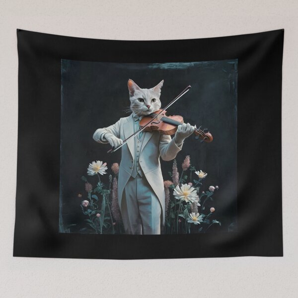 Item preview, surrealistic of a cat playing a violin designed and sold by OneLastWish.