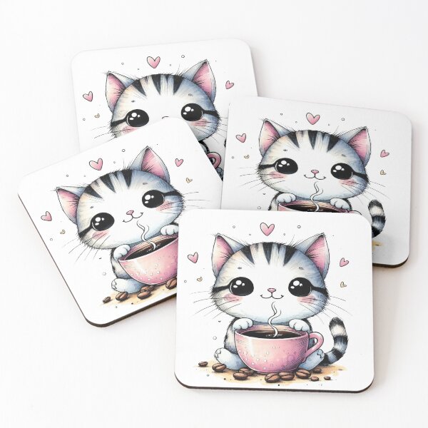 Item preview, Cutesy Kitty Sipping Coffee  designed and sold by Design Den.
