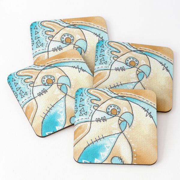 Item preview, abstrat cockatoo line art blue and orange designed and sold by L'Atelier Oranjade.