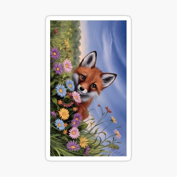 Item preview, Fox in a field of flowers designed and sold by kitty-kingdom.