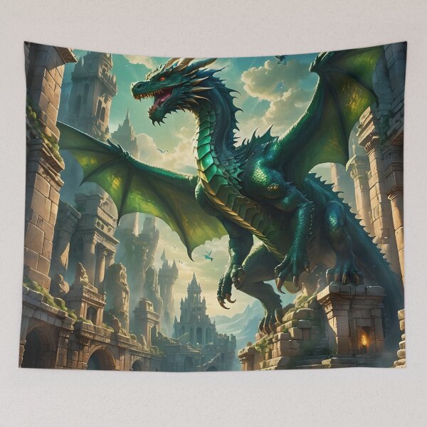 Item preview, Mystical Dragon Over Ancient Ruins designed and sold by koreatvtea.