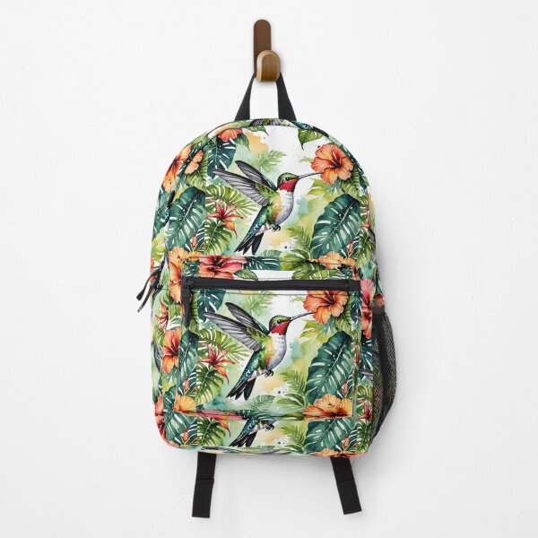 Item preview, Hummingbird illustration tropical jungle exotic print hibiscus flower, watercolor  designed and sold by cheekylorns.