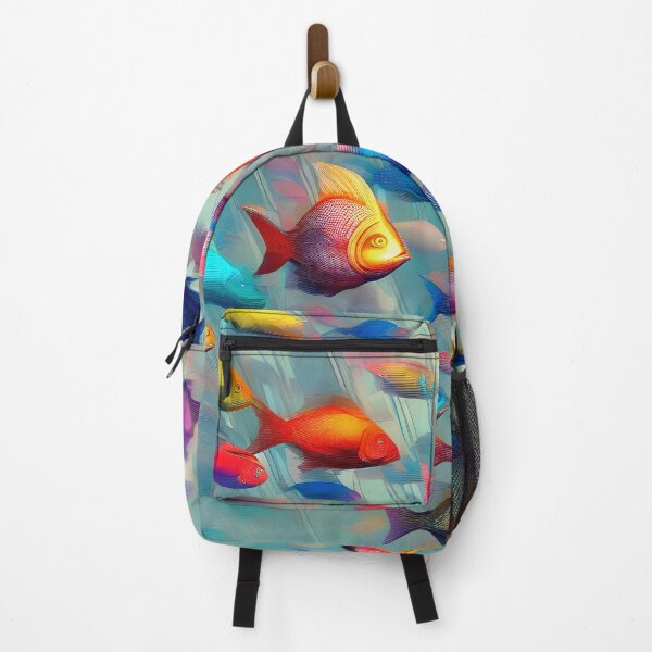 Item preview, Abstract Fish in Underwater Waterfall - Grey Blue Red Yellow Turquoise designed and sold by Beachy.