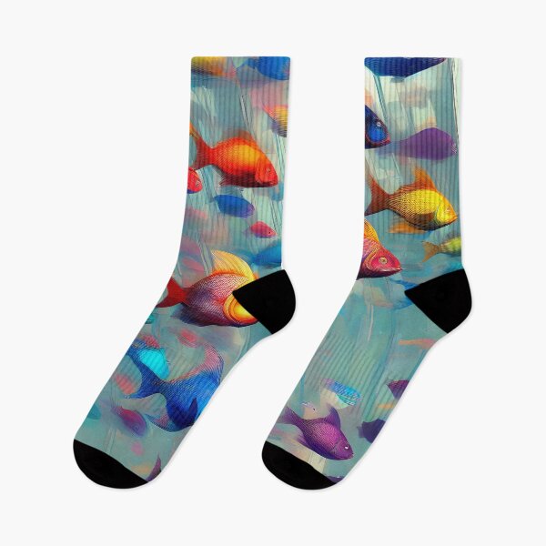 Item preview, Abstract Fish in Underwater Waterfall - Grey Blue Red Yellow Turquoise designed and sold by Beachy.