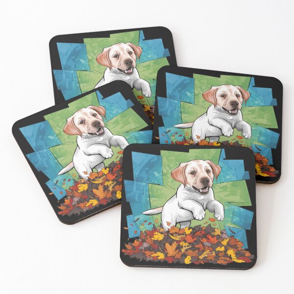 Item preview, Funny Yellow Lab Dog Jumping in Leaf Pile Abstract Art designed and sold by Nature's Fancy.