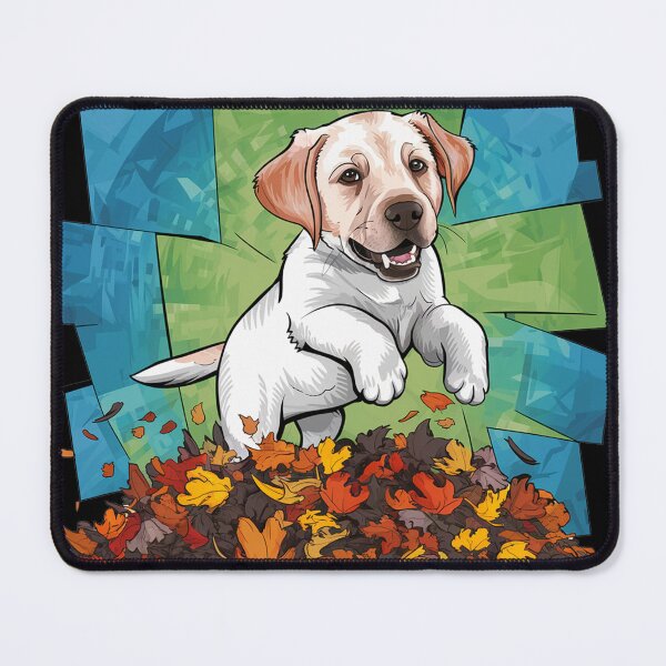 Item preview, Funny Yellow Lab Dog Jumping in Leaf Pile Abstract Art designed and sold by Nature's Fancy.