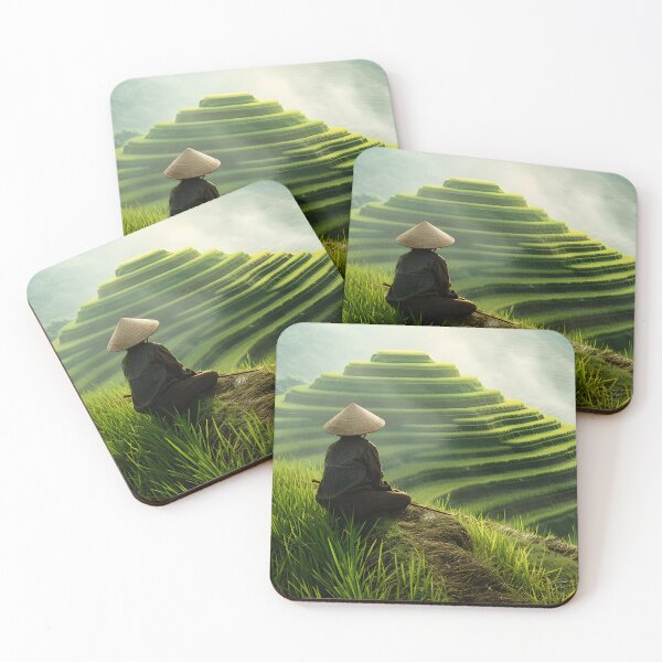 Item preview, Serene farmer overlooking lush terraced rice fields designed and sold by Artessie.