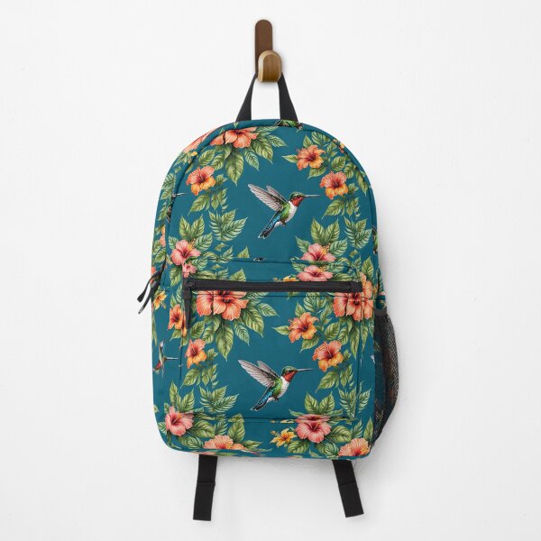 Item preview, Hummingbird illustration tropical jungle circle of leaves exotic print hibiscus flower, watercolor,  designed and sold by cheekylorns.