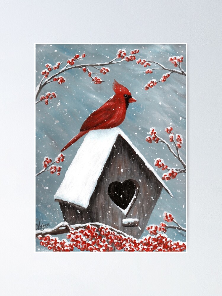 Cardinal Wine Glass Hand Painted Red Spirit Bird Snowy Tree