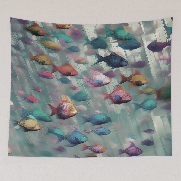 Item preview, Abstract Fish in Underwater Waterfall - Subtle Desaturated Vintage Colors designed and sold by Beachy.