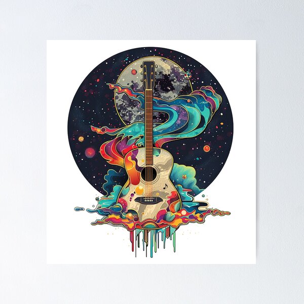 Aperçu de l'œuvre Peinture colorée d'une vision surréaliste d'une guitare créée et vendue par WBoss11.