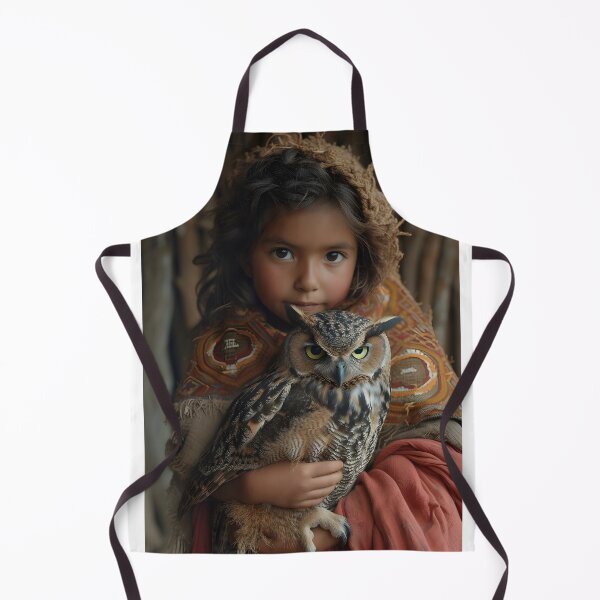 Item preview, Girl holding an owl in rustic attire with deep gaze designed and sold by Artessie.