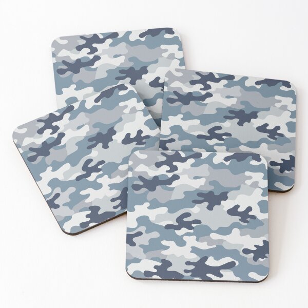 Item preview, Abstract camouflage fabric Design with a mix of grey, off-white, and slate blue. designed and sold by HEMRO.