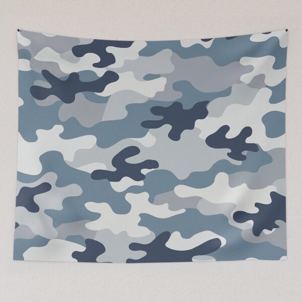 Item preview, Abstract camouflage fabric Design with a mix of grey, off-white, and slate blue. designed and sold by HEMRO.