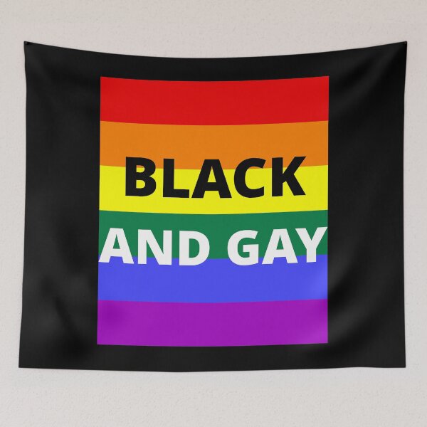 Item preview, BLACK AND GAY on rainbow background designed and sold by uniqueitems.