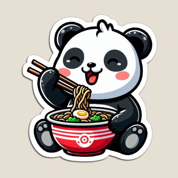 Aperçu de l'œuvre Un panda mignon mange des nouilles ramen créée et vendue par Animal Overload.