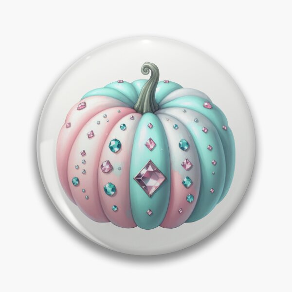 Item preview, Crystal Pumpkin in pastel pink and turqoise hues decorated with gems designed and sold by EmeraldeaArt.