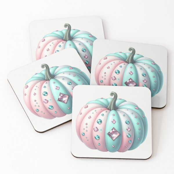 Item preview, Crystal Pumpkin in pastel pink and turqoise hues decorated with gems designed and sold by EmeraldeaArt.