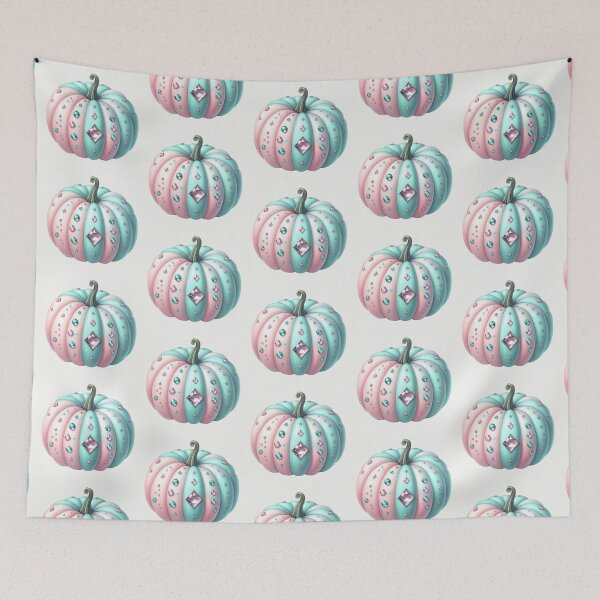 Item preview, Crystal Pumpkin in pastel pink and turqoise hues decorated with gems designed and sold by EmeraldeaArt.