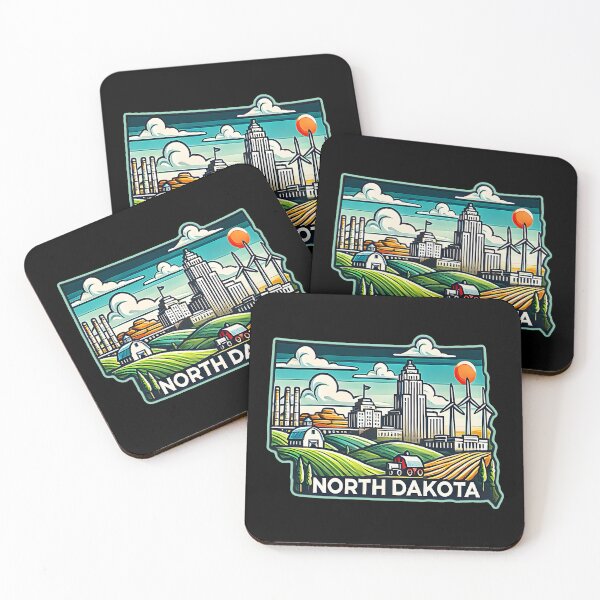 Item preview, North Dakota State Map USA Skyline and Landmarks Illustration- travel souvenir art designed and sold by Unitepeople.