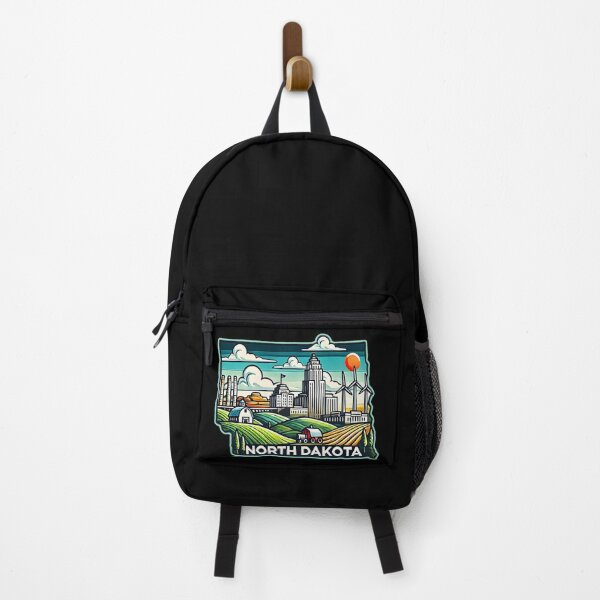 Artikelvorschau, North Dakota State Map USA Skyline und Sehenswürdigkeiten Illustration - Reise-Souvenir-Kunst entworfen und verkauft von Unitepeople.