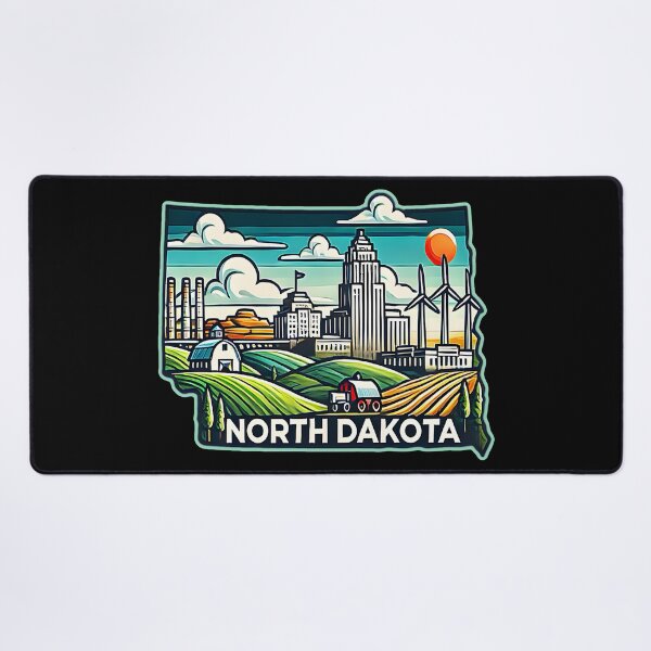 Item preview, North Dakota State Map USA Skyline and Landmarks Illustration- travel souvenir art designed and sold by Unitepeople.