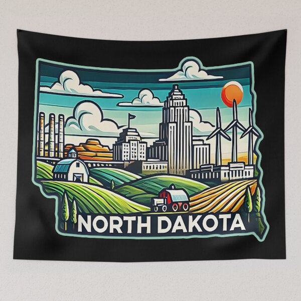 Item preview, North Dakota State Map USA Skyline and Landmarks Illustration- travel souvenir art designed and sold by Unitepeople.