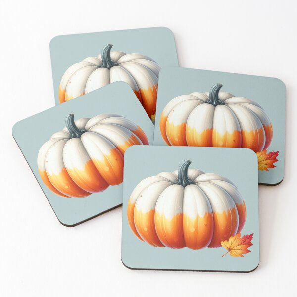 Item preview, Half white half orange Pumpkin with a fall leaf designed and sold by EmeraldeaArt.