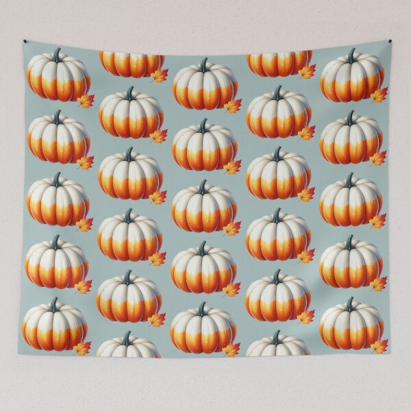 Item preview, Half white half orange Pumpkin with a fall leaf designed and sold by EmeraldeaArt.