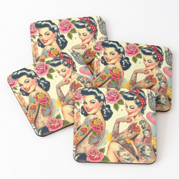 Item preview, Retro Cute Tattoo Girls designed and sold by PulpVintage.