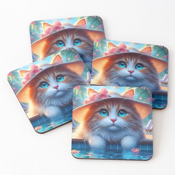 Item preview, Cute cat at the pool designed and sold by EmeraldeaArt.