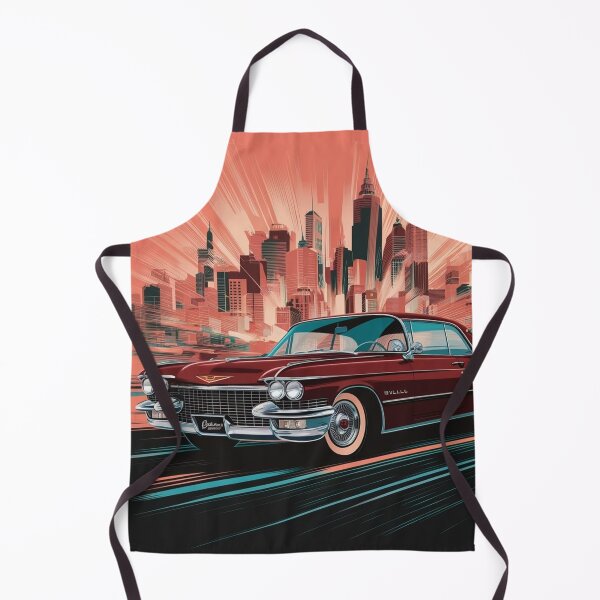 Item preview, A vintage red Cadillac car drives through the city designed and sold by NiRia Spot.