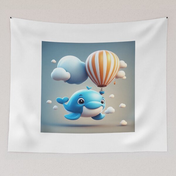 Item preview, Cute Whale Floating with Hot Air Balloon Cartoon Vector Icon Illustration designed and sold by hjian8219.